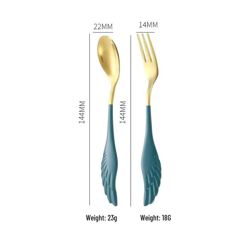 Creative 304 Stainless Steel Wing Spoon & Fork Set - 2-Piece for Dessert, Coffee & Hotels
