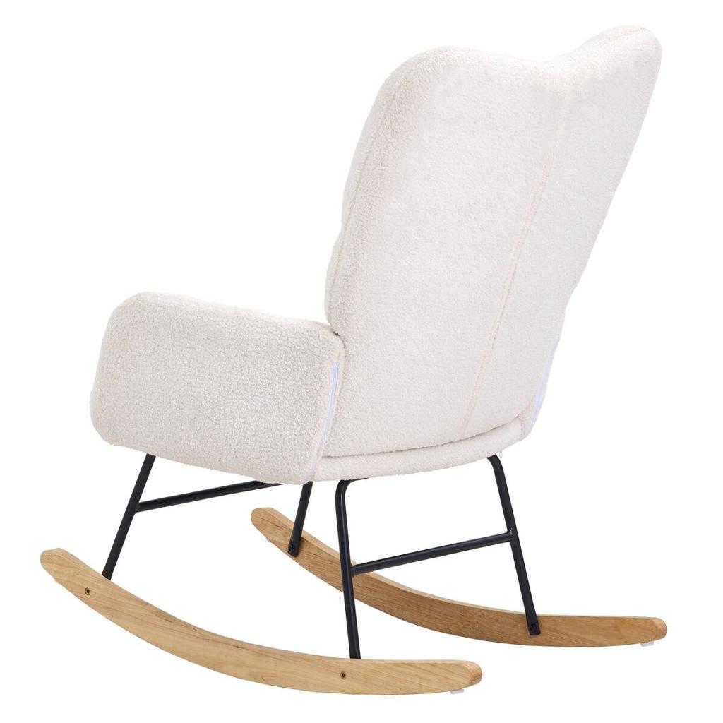Nursery Rocking Chair, 250 lbs Weight Capacity Teddy Fabric Upholstered Glider Rocker Chair with Soft Seat and High Backrest, Nursing Chair for