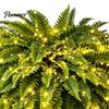 Artificial Potted Ferns with LED Lights Pre-Lit Warm Lights, UV Resistant Faux Hanging Plants for Evergreen Simulated Foliage Outdoor Patio