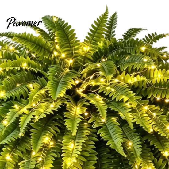 Artificial Potted Ferns with LED Lights Pre-Lit Warm Lights, UV Resistant Faux Hanging Plants for Evergreen Simulated Foliage Outdoor Patio