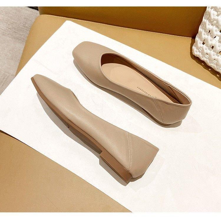 2025 New Spring and Summer Korean Version Fashion Casual Square Head Thick Heel Casual Shoes Comfortable Flat Heel Shallow Mouth Single Shoes Doudou S