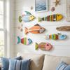 Nautischer Stil Holzfisch Wanddeko Buntes Fisch-Anhänger-Set Mittelmeer-Fisch-Wandkunst Hotel