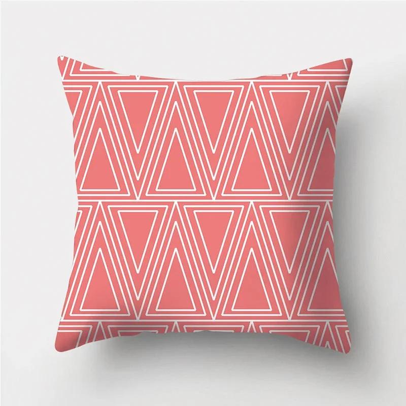 Coral Red Geometric Stripe Printed Pattern Polyester Cushion Cover for Home Living Room Sofa Decoration Throw Pillow Pillowcase