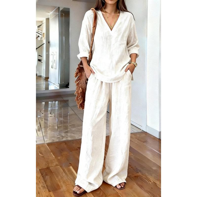 2026 Spring European and American Foreign Trade New Women's Fashion Casual Top Wide-Leg Long Pants Two-Piece Set