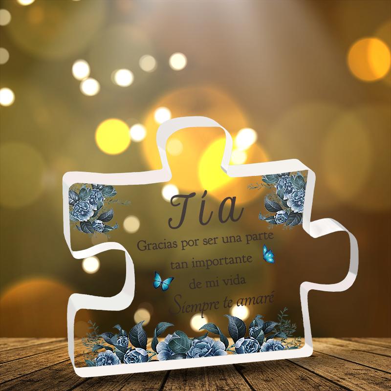 1pc,  Spanish Enhanced Acrylic Block Puzzle Plaque - Delicate Aunt Gifts - Perfect Christmas Anniversaries  Wedding Birthdays