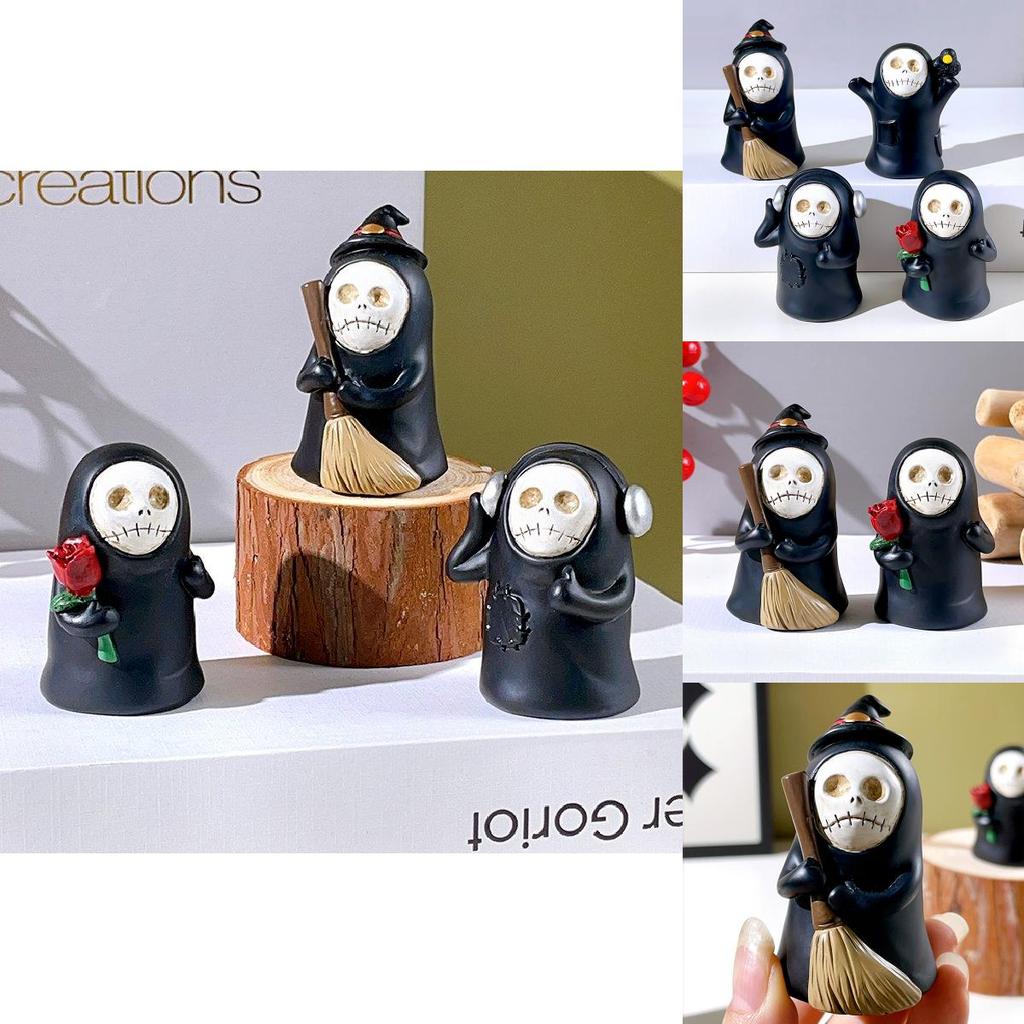 Adorable Resin Ghost Figurine With Skull Wizard Design For Halloween Home Decor Gift