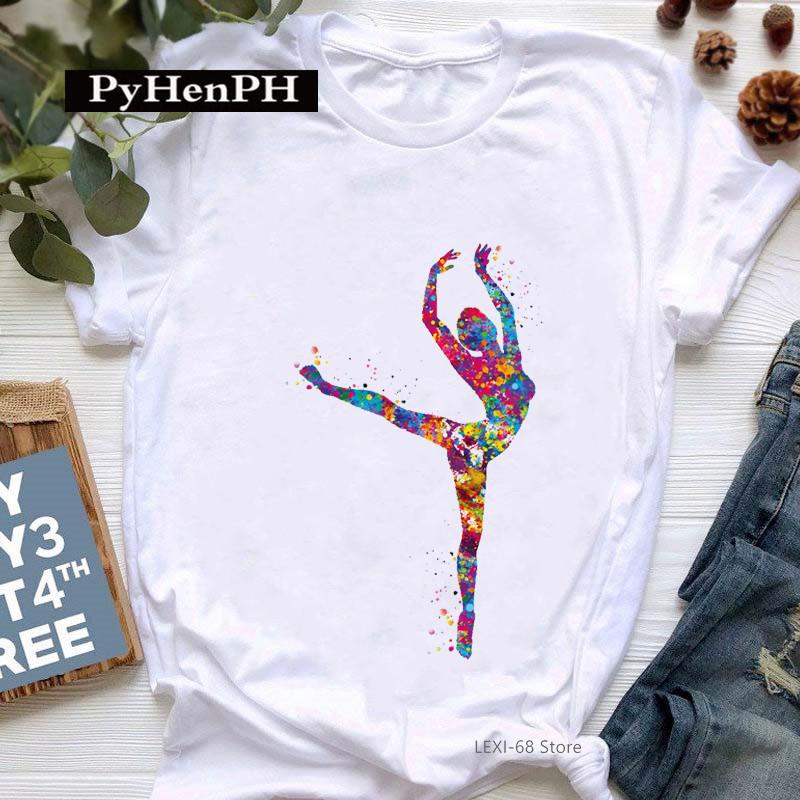 Gymnast Dansare T-shirt Mode Gymnast Konstnärlig Gymnastik Tryckt T-shirt för Kvinnor Föräldra-barn Kläder Oversized T-shirt