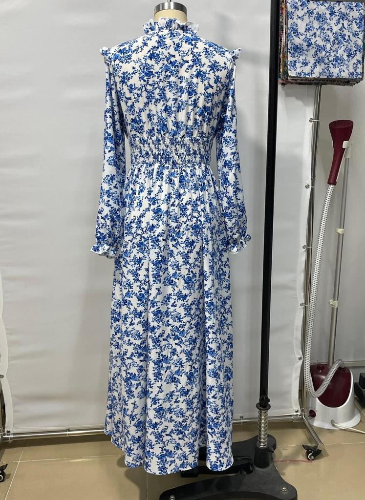 2025 Hot-Selling European & American Floral Long-Sleeve Dress