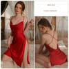 Good Morning with You: Suspenders Ice Silk Nightdress Long Side Slit Pure Desire Sexy Pajamas Long Dress Women Can Wear When Going out