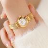 Mini Bowknot Mesh Band Women Quartz Watch, Small Round Dial Light Luxury Alloy Ladies Dress Wrist Watch with Shell Sunray Dial