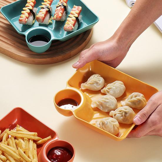 4Pcs Reusable Dipping Sauce Tray Set Stackable Divided Plates for Appetizers Sushi Tacos Dumplings Fries Snacks Sauce Serving Dish for Parties Home