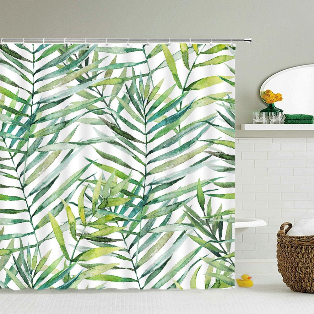 

Tropical Green Plants Leaves Printed 3D Bath Curtains Waterproof Polyester Washable Bathroom Shower Curtain Screen With Hooks W60H190(CM)-1 Pcs