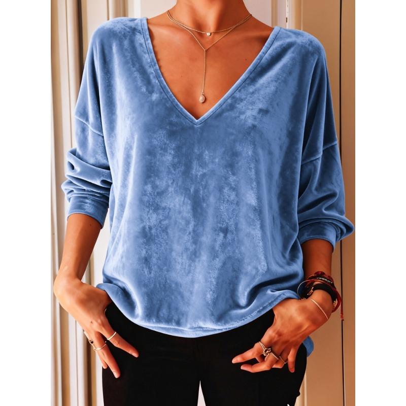 Blusas y Camisas Casuales de Moda para Mujer JPNTKY Estampado de Color Sólido Manga Larga Cuello en V