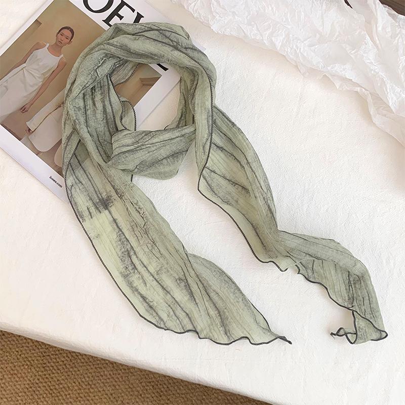 Silk Scarf High-end Sense Thin and Narrow Long Scarf Versatile Literary and Retro Scarf Thin Scarf Headscarf Headband Tied Hair Streamer