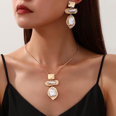 European and American Luxury Geometric Square Irregular Necklace Earrings Women's Trend Special-shaped Pearl Set