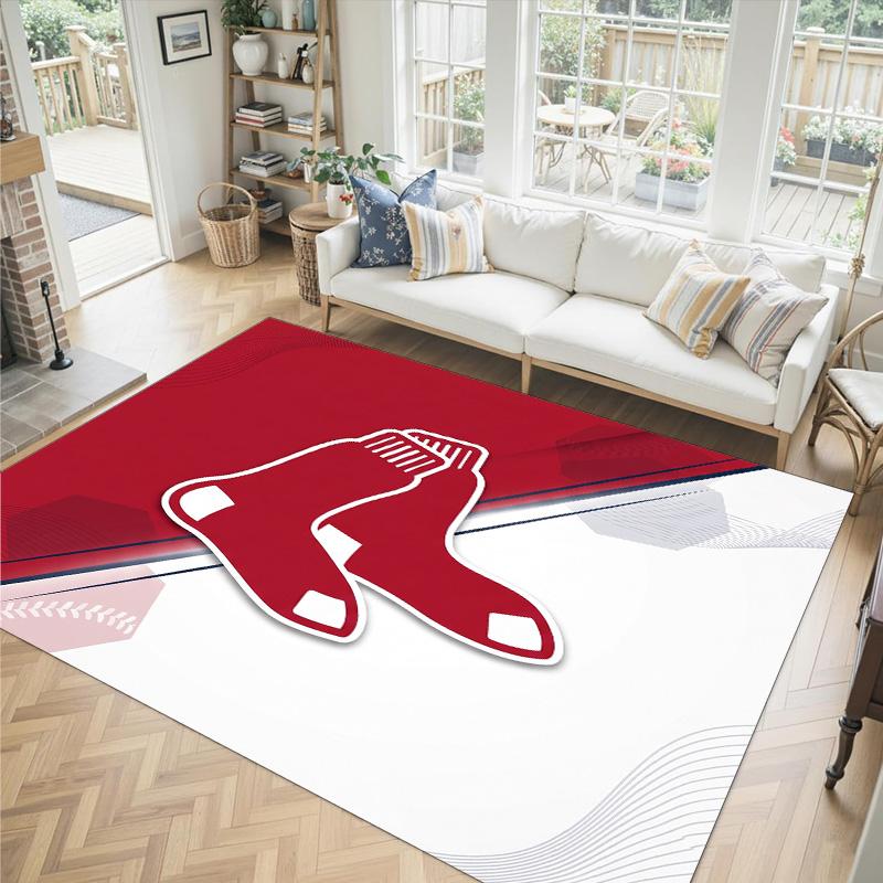 Boston Red Sox Design Kristall Samt Teppich Gemütlich Kein?Rutschfester Teppich mit Aufdruck für Schlafzimmer Wohnzimmer Eingang