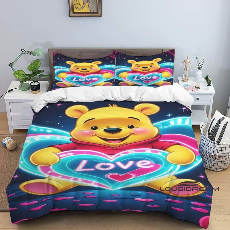 A Set of Pooh Bear Themed Bedding, 3D Digitally Printed, All-season Polyester Duvet Cover and 2 Pillowcases.
