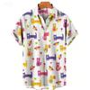 2026 Summer Cat Printed Hawaiian Shirt Men's Beach Vacation Casual Top Loose Daily