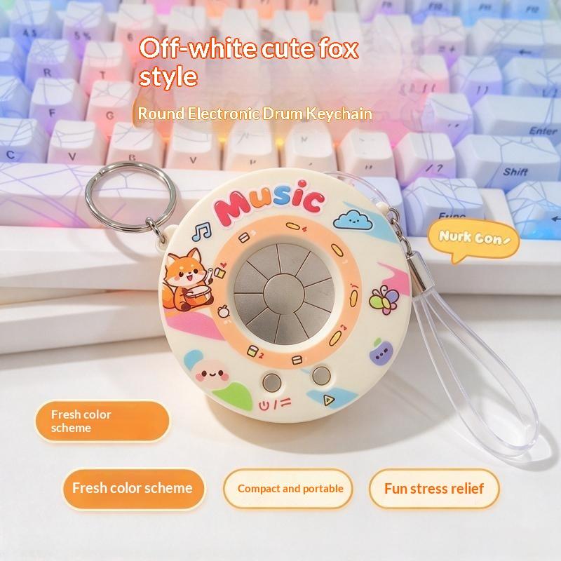 Mini Electronic Drum Keychain Portable Recordable Musical Toy Cute Cartoon Pendant Kids Backpack Bag Decor Stress-Relief Gift
