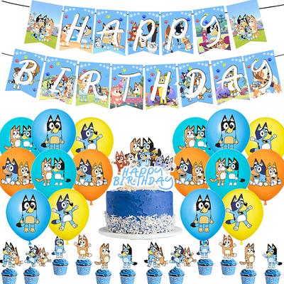 30 Stück Bluey Blauer Hund Partyzubehör Umfassen Eine Girlande, Kuchenaufsätze, Luftballons