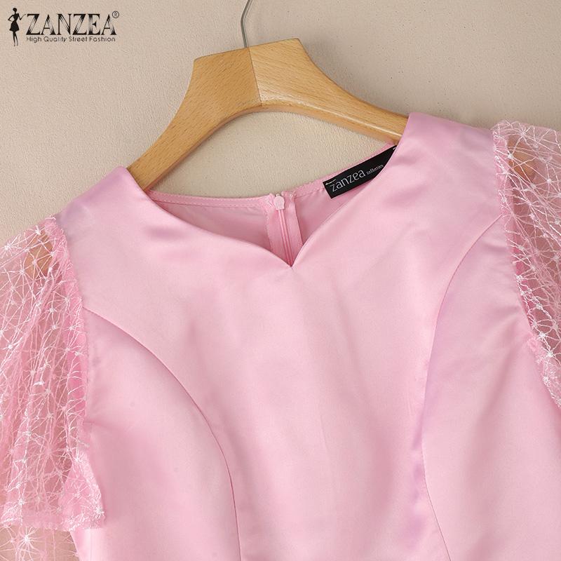 ZANZEA Women Summer V-Neck Lace Splice 3/4 Sleeve Blouse