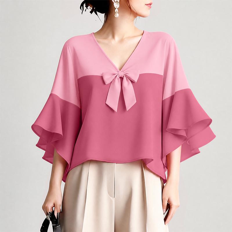 ZANZEA Women Elegant V-Neck Ruffles 3/4 Sleeve Loose Casual Blouse