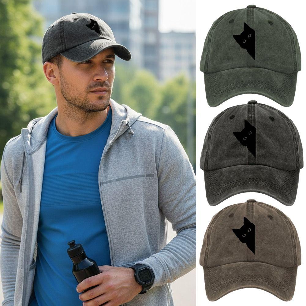 Fun Little Black Cat Printed Visor Baseball Cap For Man Women Hiking Fishing Vacation