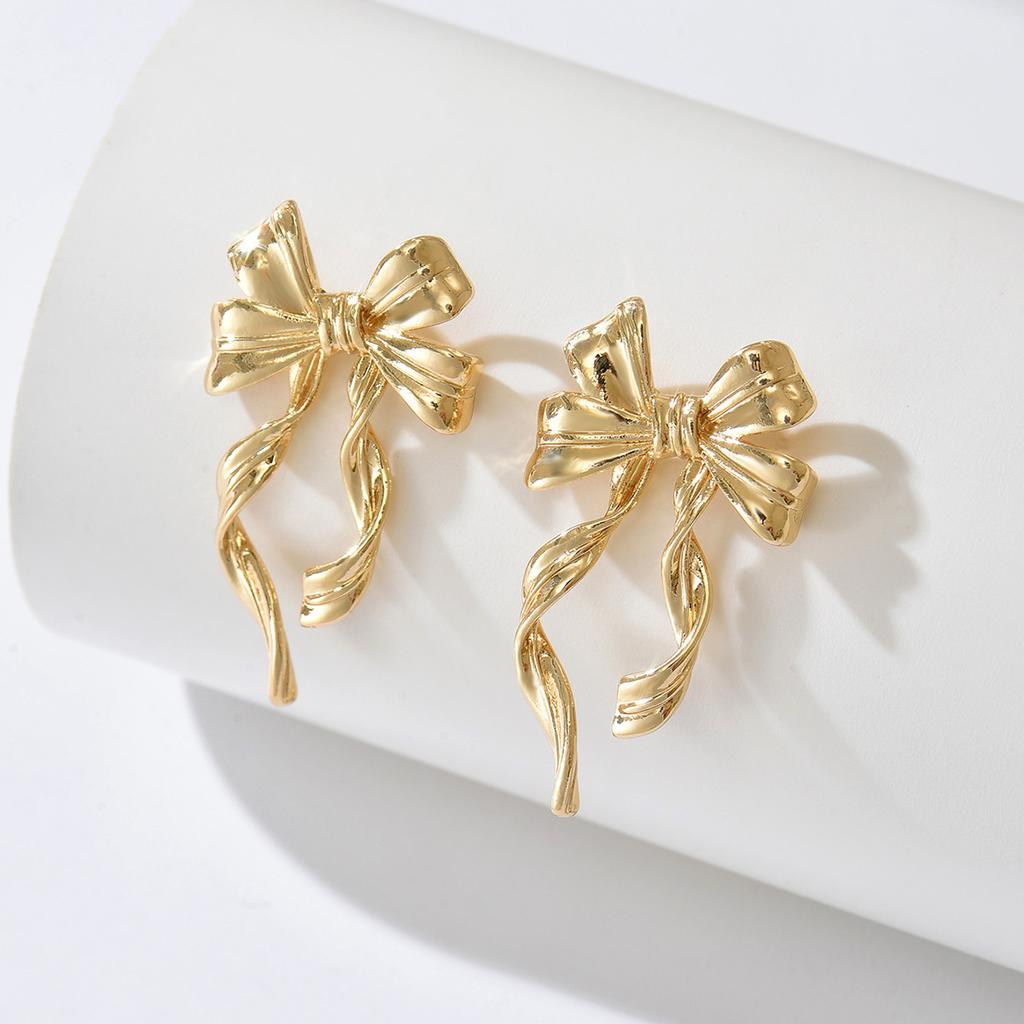 Personalized European and American Earrings Ins Niche Bow Streamer Design High-end Earrings