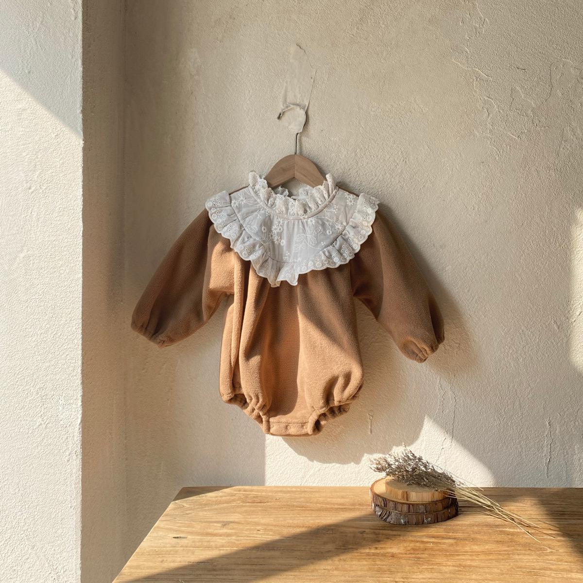 Baby Girls  Ruffle Lace Fleece Romper: Spring/Autumn Style, Stand Collar, Snap Crotch 80 cm кофейный