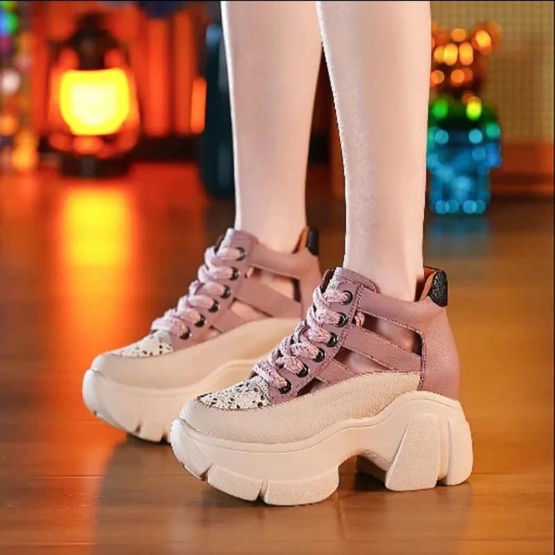 Fashion Hollow Summer Sandals Wedge Heels Sneakers Women High Platform Beach Flip Flops Casual Breathable Walking vulcanized shoes