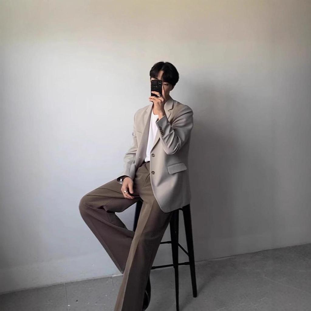 Men's High-End Black Casual Blazer - Korean Style with Shoulder Pads