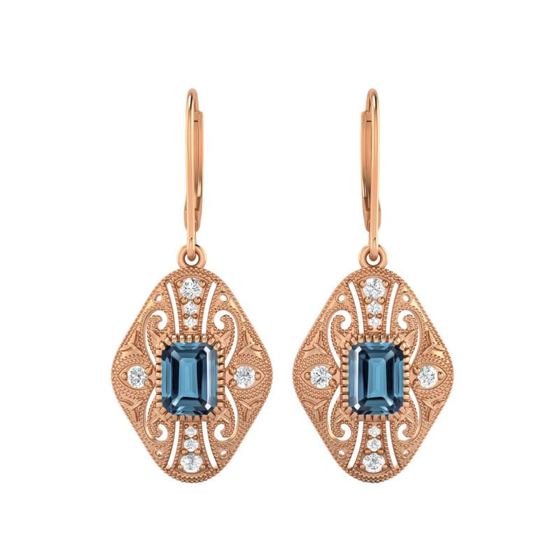 London Blue Topaz Filigree Dangle Women Wedding Earrings-925 Sterling Silver