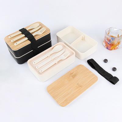 MeyJig Bento Box 2 Layer Lunch Box Leak-proof Wheat Straw Healthy Food Container