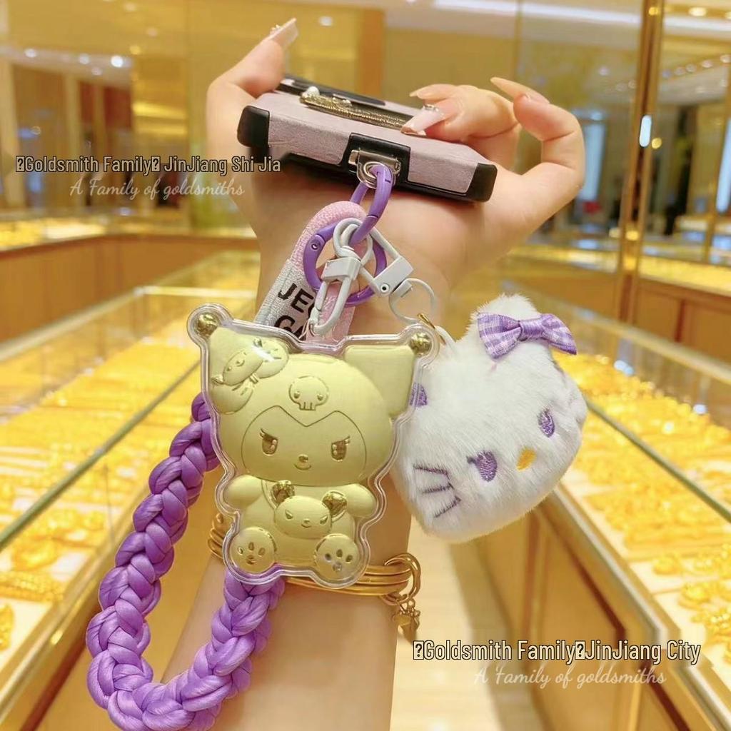 Hästens år 999 Rent Guld Välståndsnyckelring – Gyllene Ponny med Rosa Blomsterberlock för Mobil- eller Väskdekoration