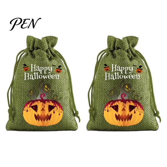 Reusable Gift Packaging 2Pcs Halloween Pumpkin Drawstring Bags for Candy Treats, Retro Burlap Small Storage Candies Trick or Treat Bags, Portable