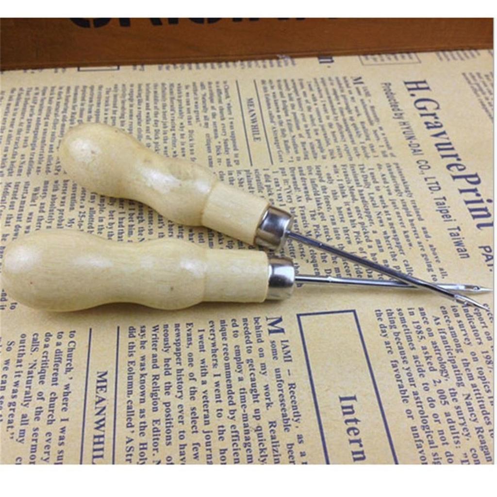 3 TEILE/SATZ Nähahle mit Holzgriff, Handhefter, Leathe-Stanzwerkzeug, DIY-Schuhreparatur-Hakenwerkzeug, Lederzubehör