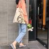 Simple female avatar printed canvas bag shoulder bag outer pocket cloth bag commute