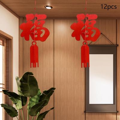 12 Stück Chinesisches Jahr Hängedekorationen Fu-Zeichen Türschild für Feiertag
