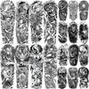 1 Sheet Full Sleeve Temporary Tattoo For Women Men Adult Tiger Lion Wolf Death Skull Large Size Tattoo Sticker God Zeus Body Art