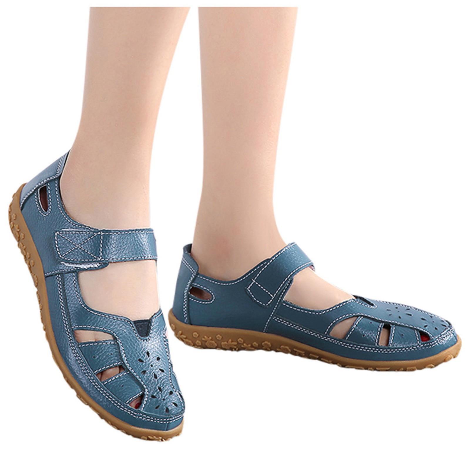 

Женская мода Ретро Мягкая кожа Мягкая подошва Баотоу Плоские Полые Удобные Плоские Туфли 41 синий