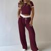 Womens Casual Short Sleeve Top And Wide Leg Pants Set
