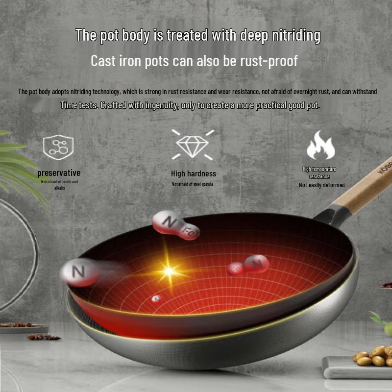 KOBACH 32cm Lightweight Uncoated Iron Wok