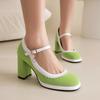 FOREADA Women Pumps Thick Super High Heels Round Toe Mary Janes Crystal Party Sexy Spring Autumn Shoes Rose-carmine Red Blue