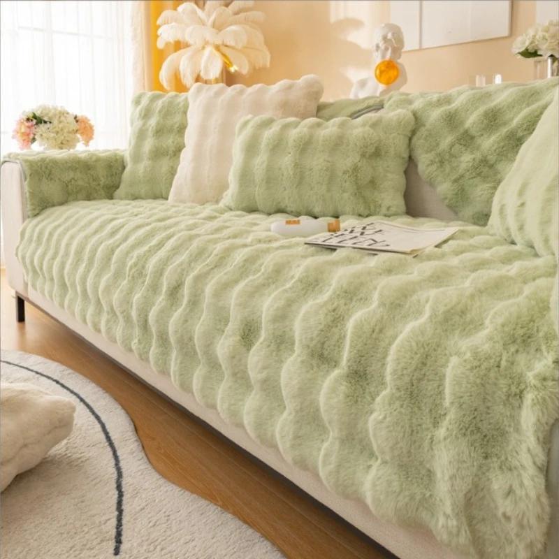 Thicken Plush  2 3 Seat Sofa Covers for Living Room Solid Color Pet Kids Sofa Mat Non-Slip Couch Armchair Slipcovers Protector