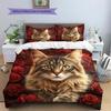Maine Coon and Rose Pattern Bedding Home Decoration Birthday Gift (1 * duvet cover + 2 * pillowcase, without core)