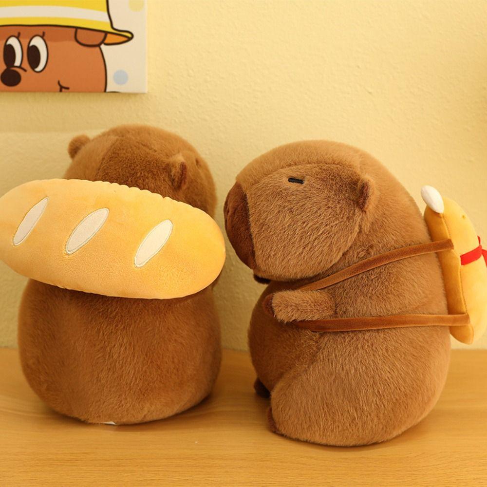 With Croissant Bread Capybara Plush Toys Fluffy Stuffed Capybara Doll  Home Decor Gifts