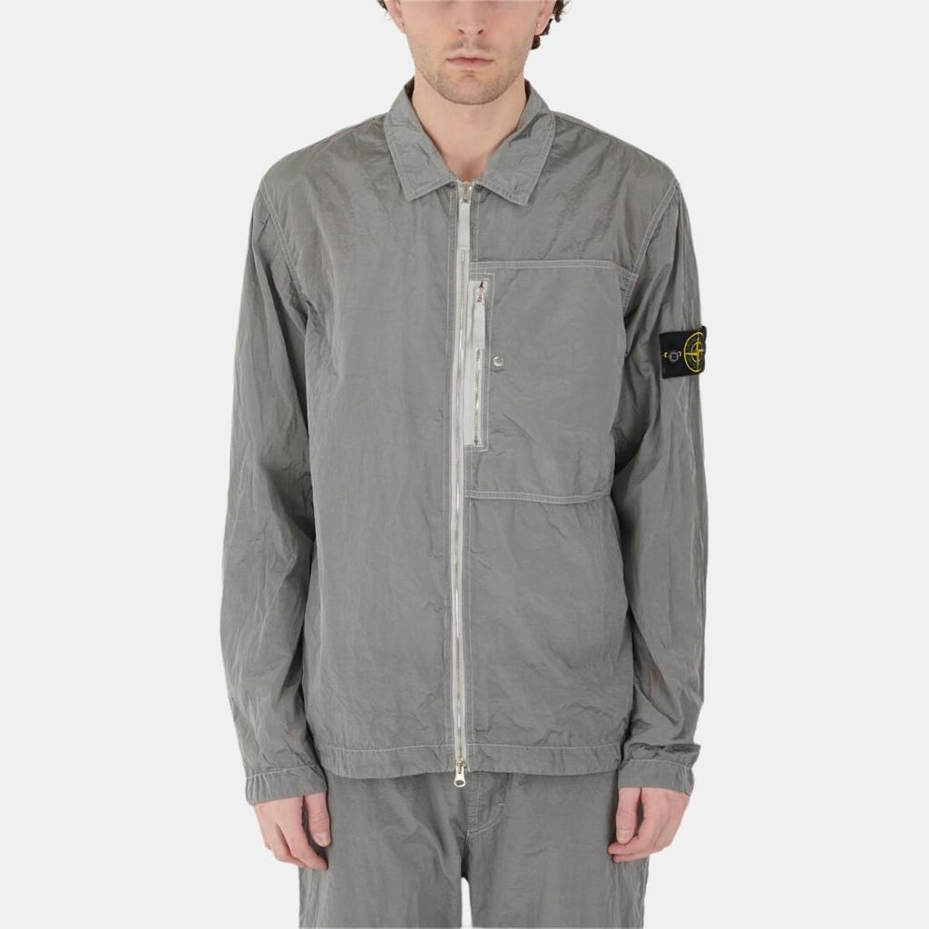 STONE ISLAND Ss25 Nylon Metal Solid Logo Patch Zip Long Sleeve Jacket Men Jackets Silver-Gray K1S1512000-05S0019-V0061
