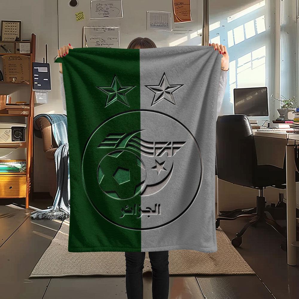 Algeria football Printed Flannel Blanket, soft throw for bedroom sofa, washable,soccer fan merchandise, great gift.