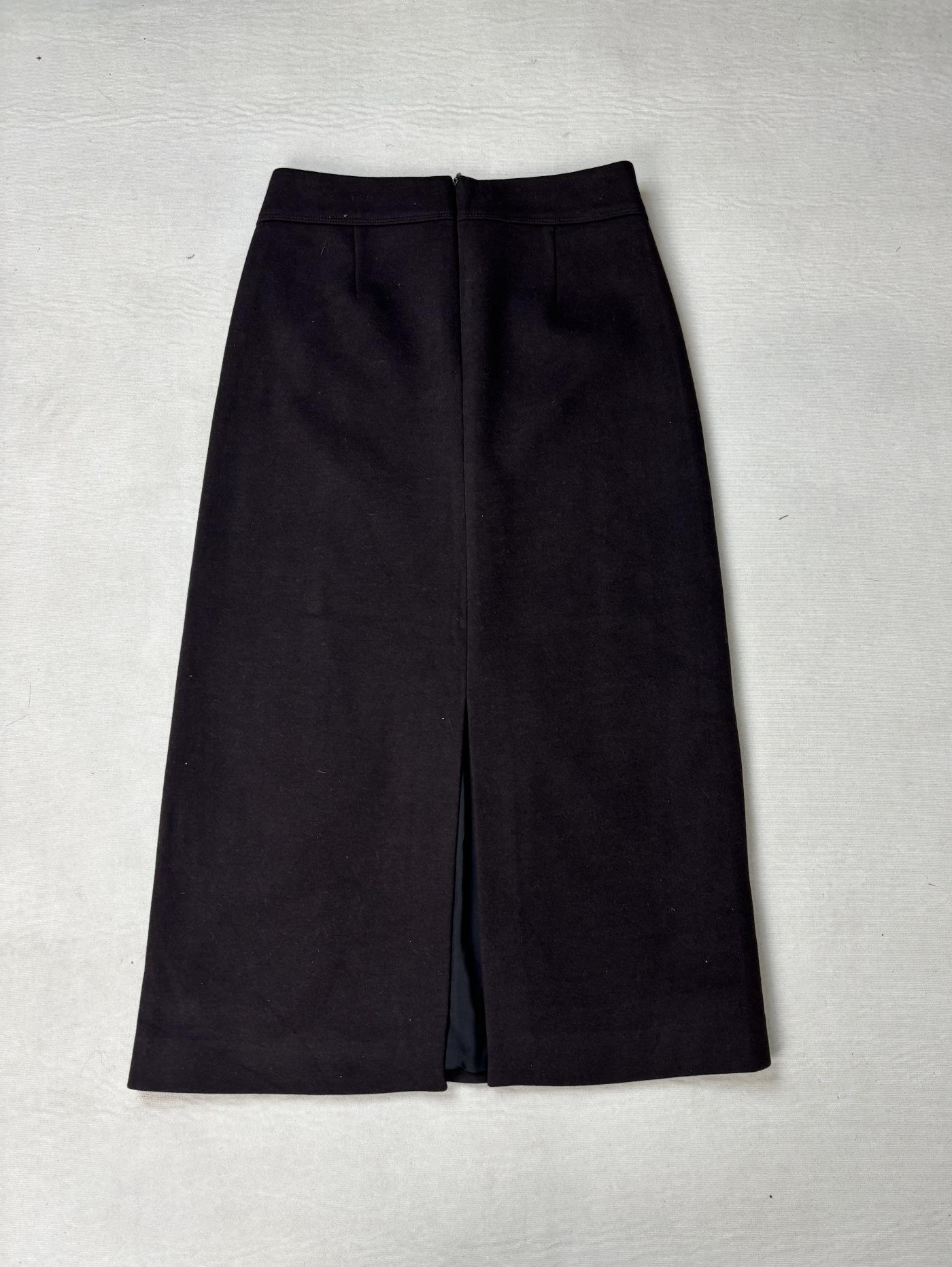 Women s High Waist Wool Blend Midi Skirt - Black Coffee, Autumn Winter Style Large