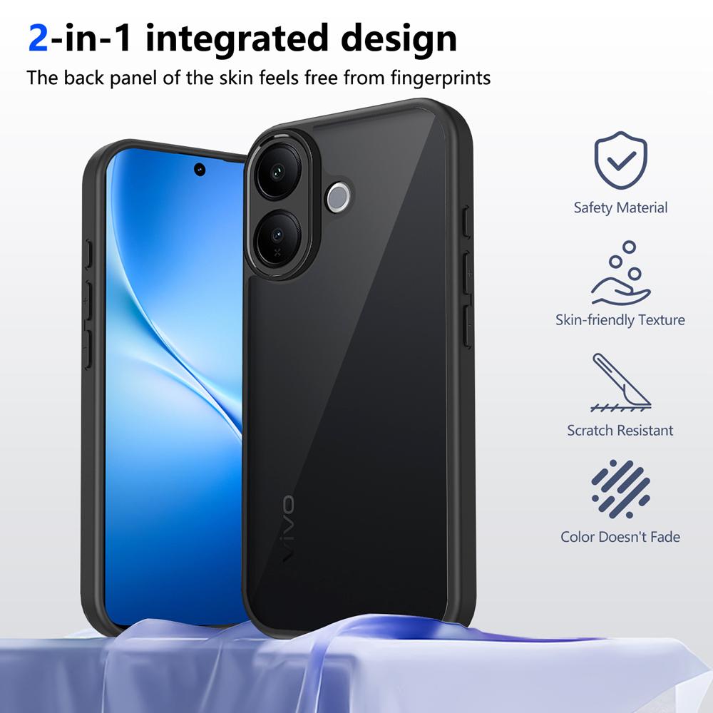 KEYSION Matte durchscheinende schwarze Handyhülle für VIVO V60 Lite 5G Weiches Silikon+PC Klare stoßfeste Rückseite für IQOO Z10R 5G